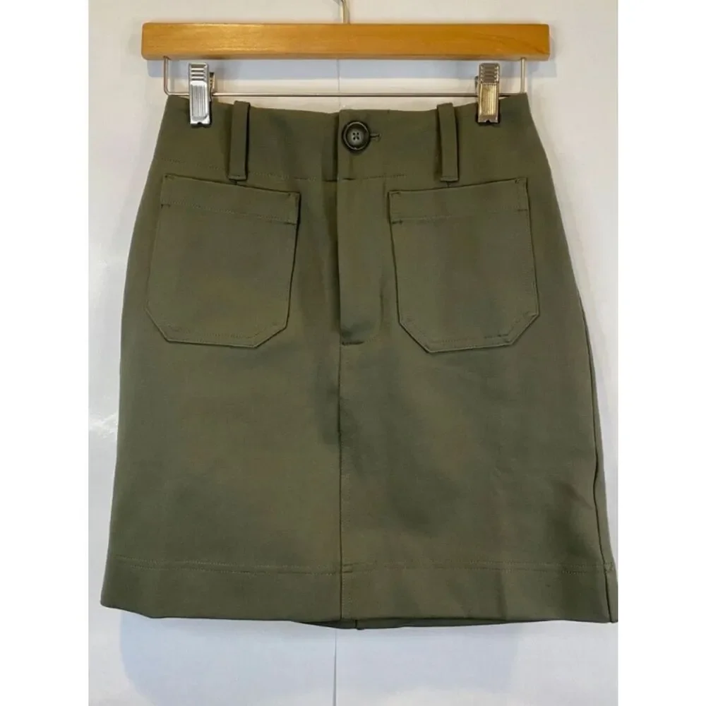 Maeve Anthropologie Women's Colette Mini Skirt Olive Green Stretch Size XS
